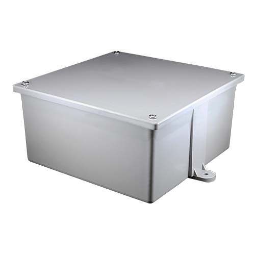 A square metal box with a lid and a drain.